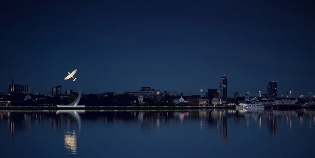 Night View - Spitfire Monument Mayflower Park